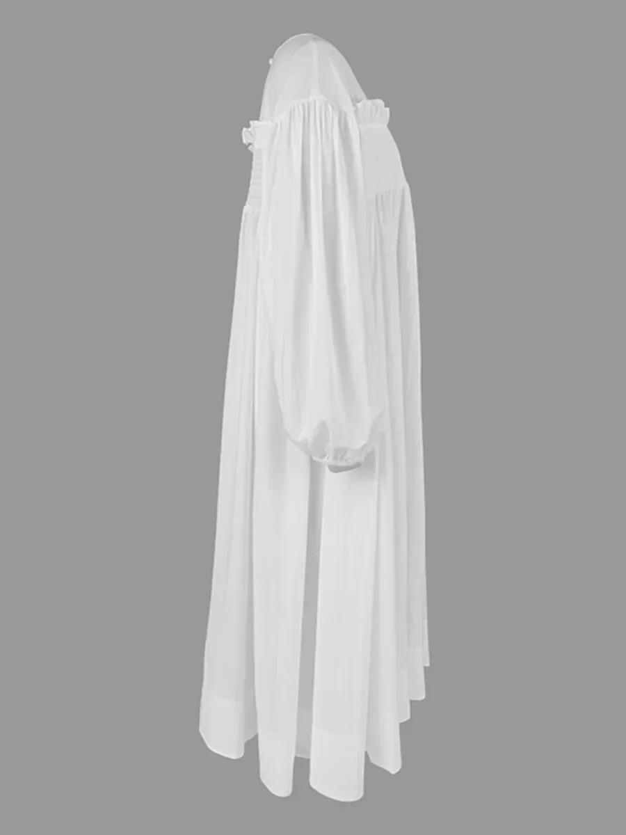 Uoozee-vestido blanco para mujer, novedad de otoño 20224, mangas largas, suelto, Sexy, transparente, plisado con articulación dividida, vestidos Midi para fiesta de graduación