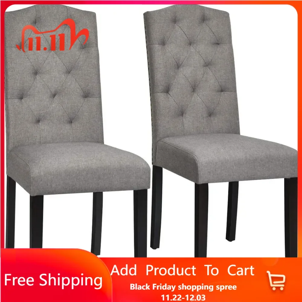 Dining Chairs Set of 2, Tufted Fabric Dining Room Chairs with Nailedhead, Parsons Chairs with Padded Seat, Tall Backrest