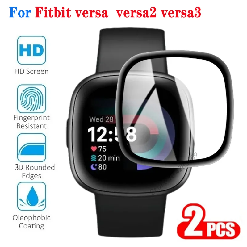 2PCS 3D Protective Film Cover Soft Glass For Fitbit Versa 2 3 Sense Versa4 Smart Watch Full Screen Protector For Fitbit Versa3