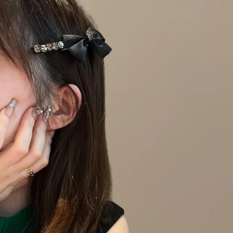 1pc Crystal Bow Duckbill Clip Korean Style Side Bangs Baby Hair Grip for Women Daily Outing Non Slip Flat Hairpin