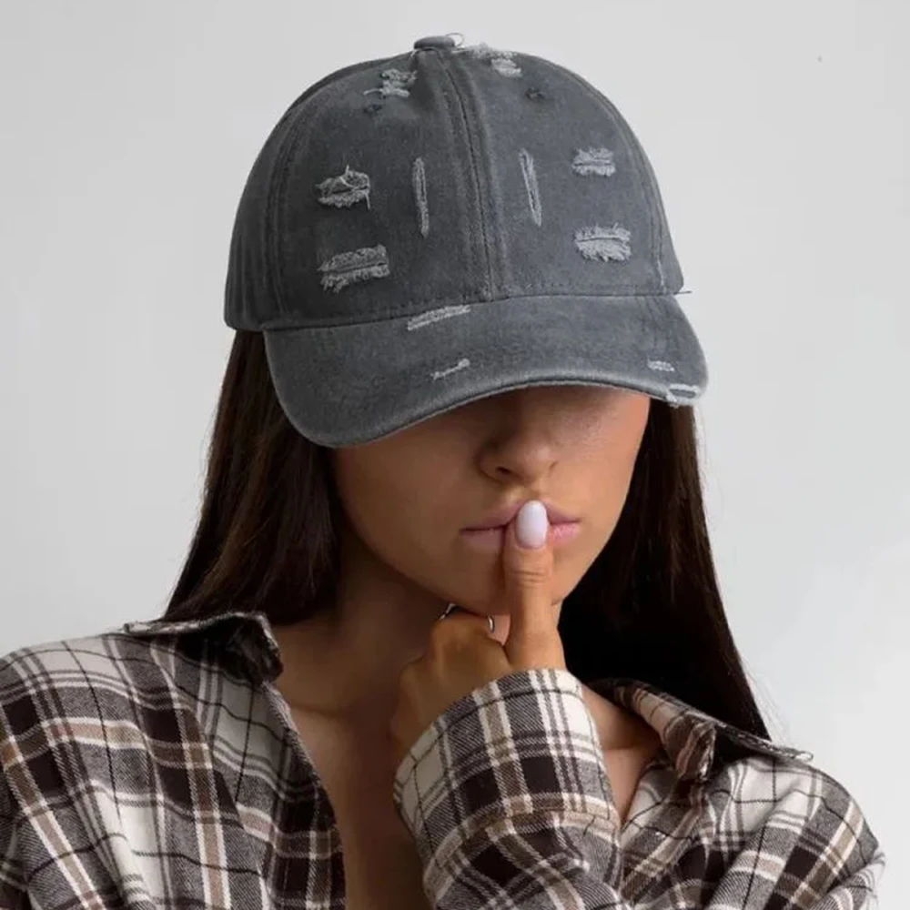 

Retro Distressed Baseball Cap for Women Men Vintage Holed Washed Cotton Hip-Hop Cap Unisex Adjustable Trucker Hat