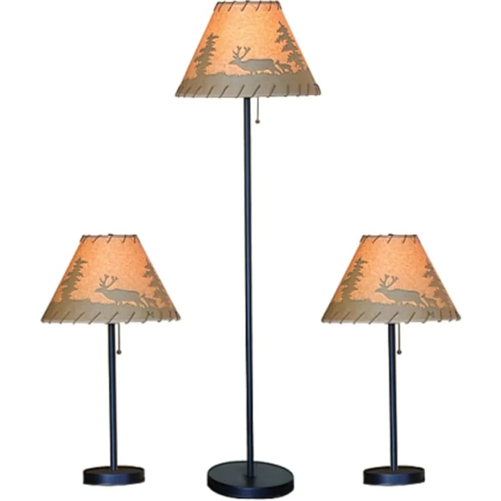 Catalina Lighting 19908-000 Rustic Cabin Lodge 3-Piece Table & Floor Lamp Set, LED Bulb NOT Included, 58