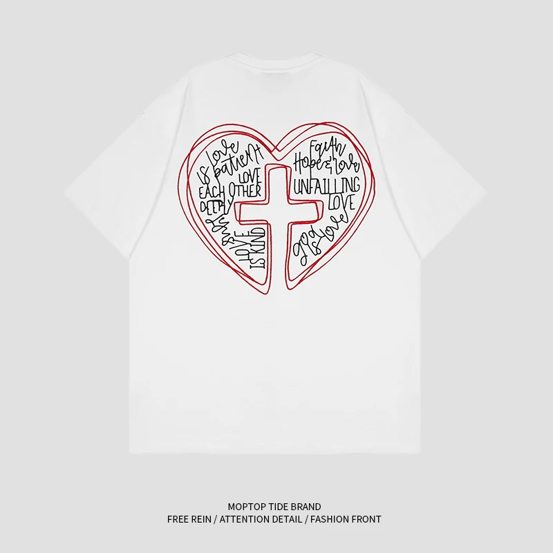 

Mr. WH Retro Cross White Short Sleeve T-Shirt Women's Summer Cool Sweet High Street American INS Top Cotton round Neck T-Shirt