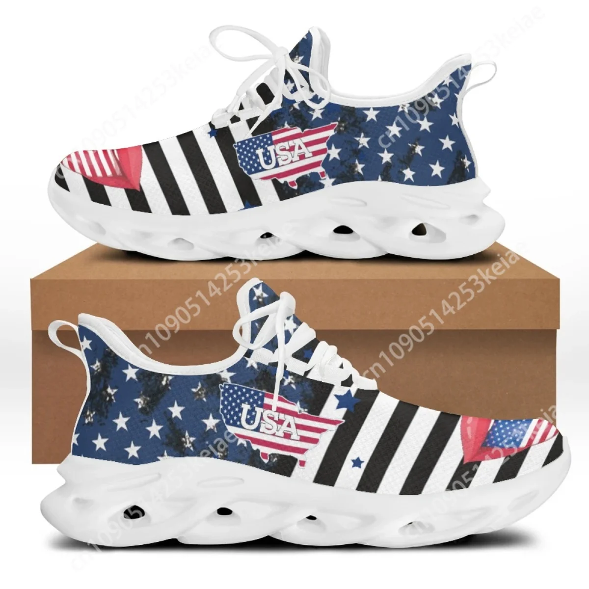 Custom Hot Sell USA Flag Print Mens Sport Shoes Luxurious Design Chunky Shoes Light Lace-up Flats tenis masculino esportivo