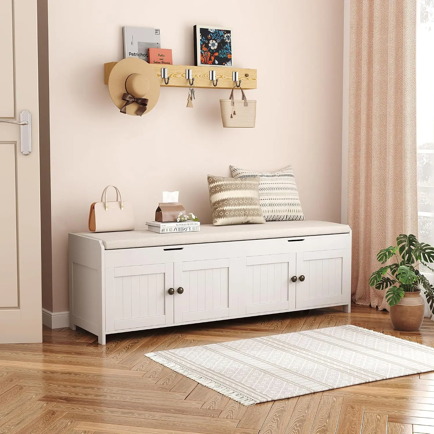 Lift Top Shoe Bench with Cushioned Seat & Hidden Storage, Wooden Storage Bench for Entryway Bedroom Hallway, Customized