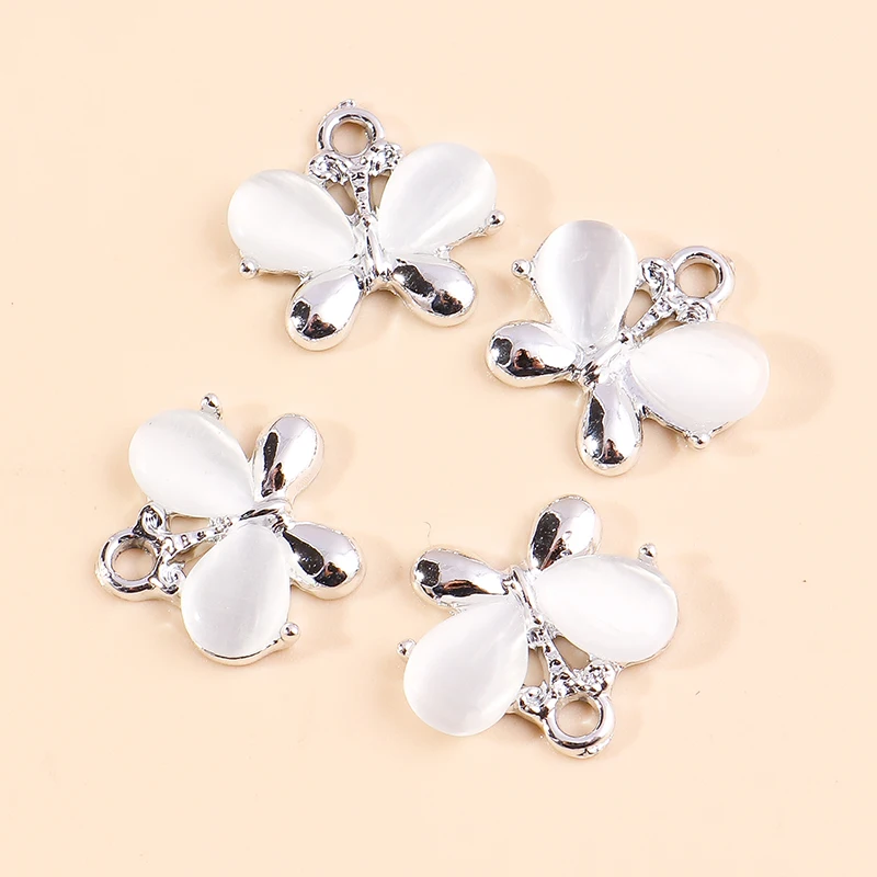 Zarte 10 stücke Opal Stein Schmetterling Charms Silber Farbe Tiere Schmetterling Anhänger für DIY Schmuck Machen Ohrringe Armbänder – Detail 10