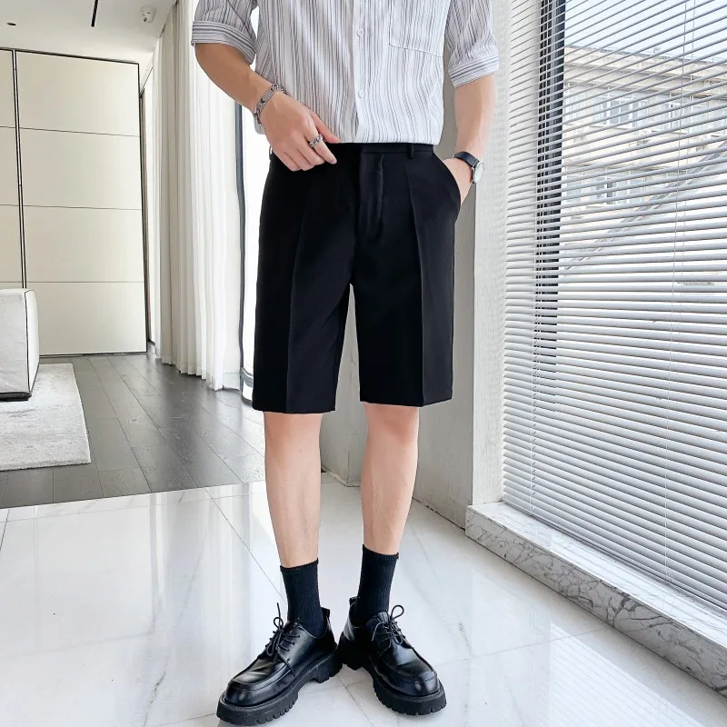 

Summer Men's Casual Straight Leg Suit Shorts Ice Silk Five-Quarter Length Fashionable Business Style No Ironing Treatment