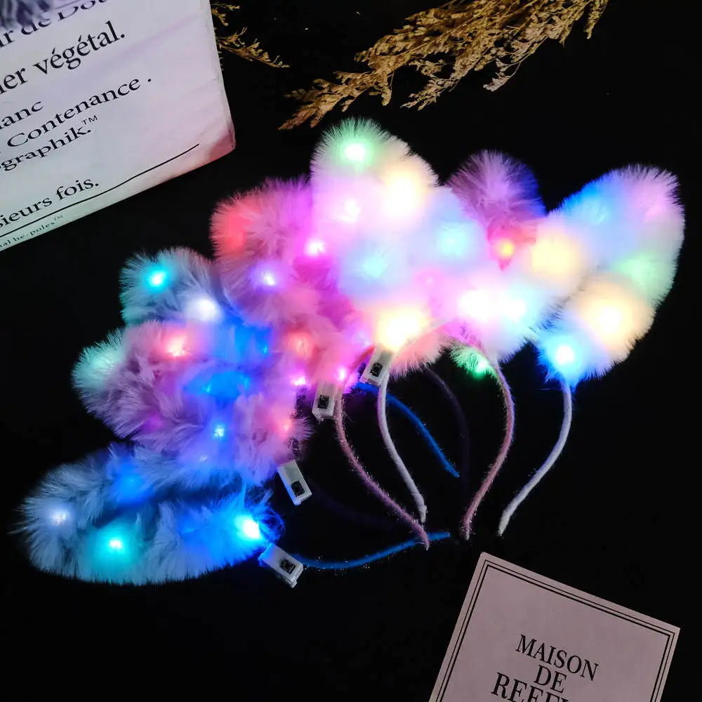 Luminous Rabbit Ears Christmas Hairband Women Girl Cute Lights Hair Clip Children\'s Festival Headwear Halloween Hair Accessories