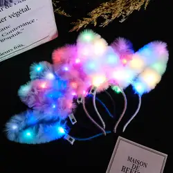 Luminous Rabbit Ears Christmas Hairband Women Girl Cute Lights Hair Clip Children's Festival Headwear Halloween Hair Accessories