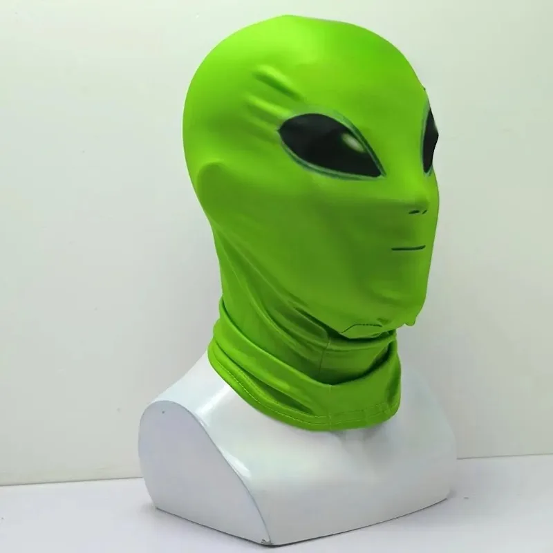 Green Alien Double Sided Printed Headgear, Breathable Visible Mask for Halloween, Sci-fi Party and Outdoor Riding.