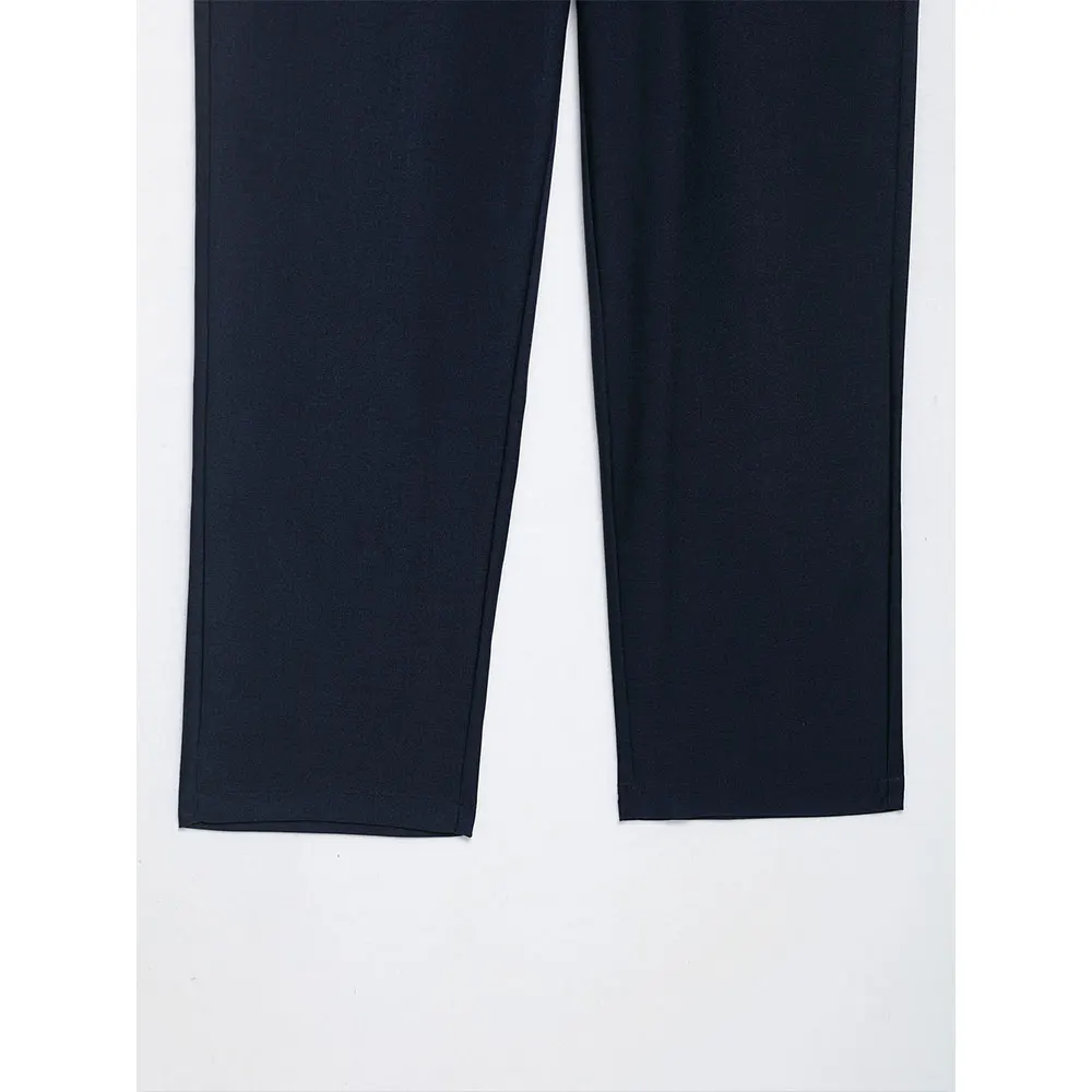 Duoperi moda feminina azul marinho zíper frontal calças retas casual cintura alta comprimento total feminino elegante chique senhora calças