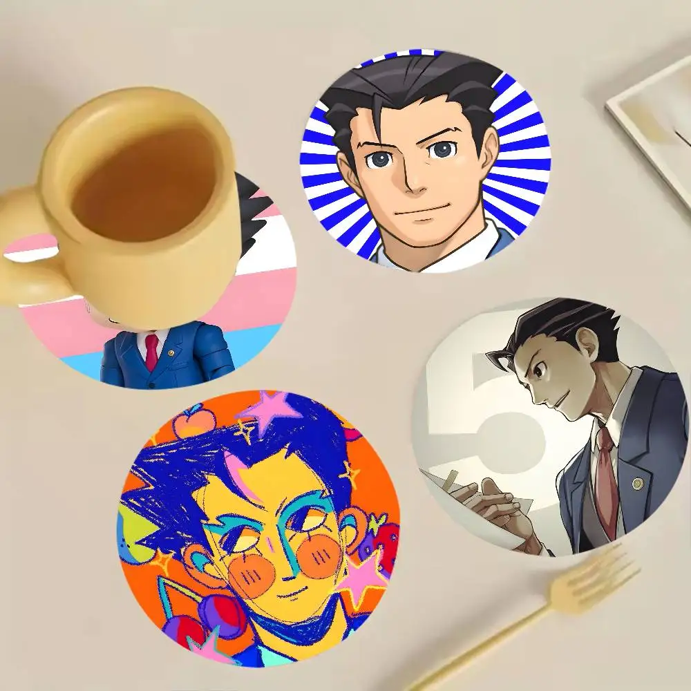 A-Ace Attorney P-Phoenix Wright Wooden Cup Mat Cappuccino Vodka Juice Water Coaster for Flower Shop