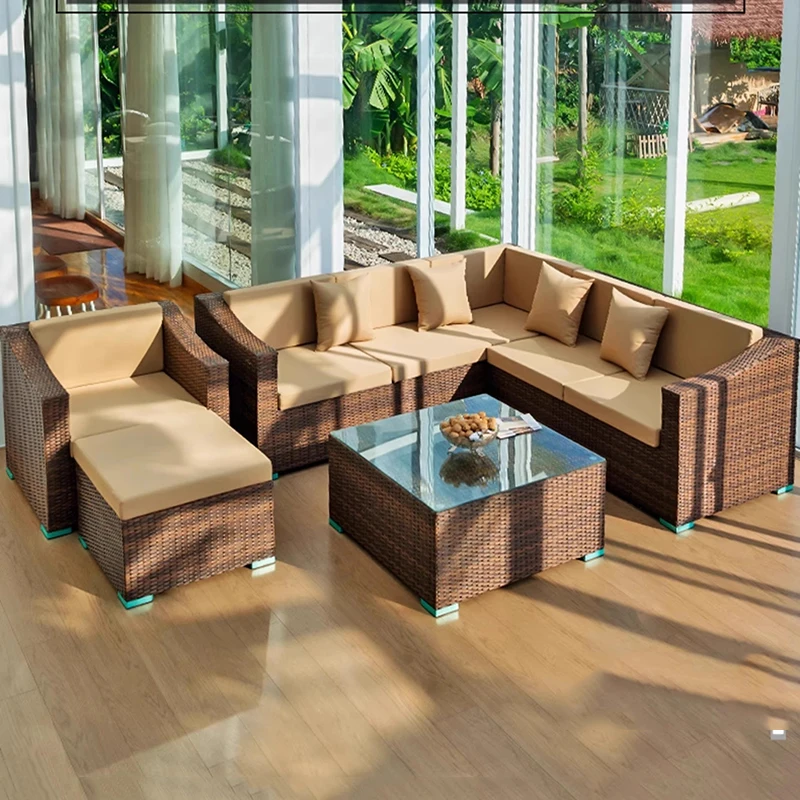 Outdoor Rattan Garden Furniture Sets Sofa Courtyard Fire Modern Garden Furniture Sets Sunscreen Metal Conjunto Home Furniture