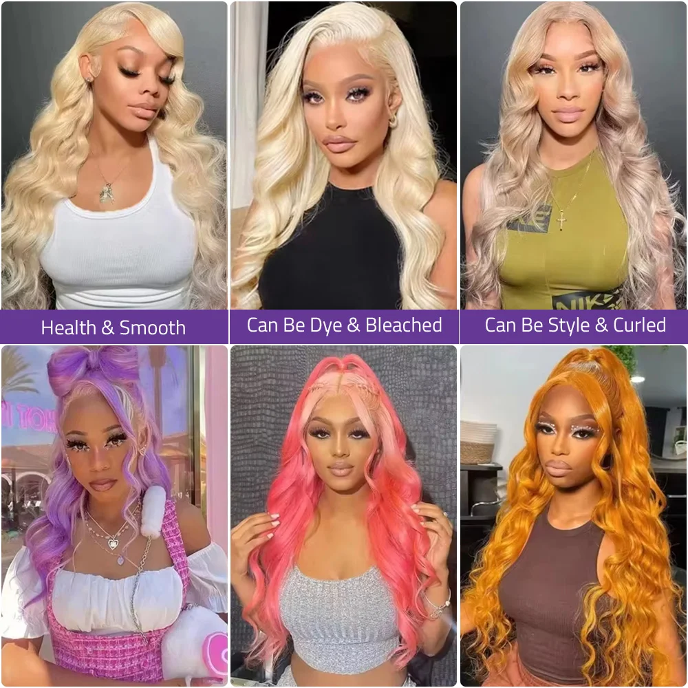 30 36인치 HD 투명 금발 바디 # 613 13x6 레이스 프론트 인간의 머리 가발 흑인 여성을 위한 브라질 레이스 프론탈 200% 밀도