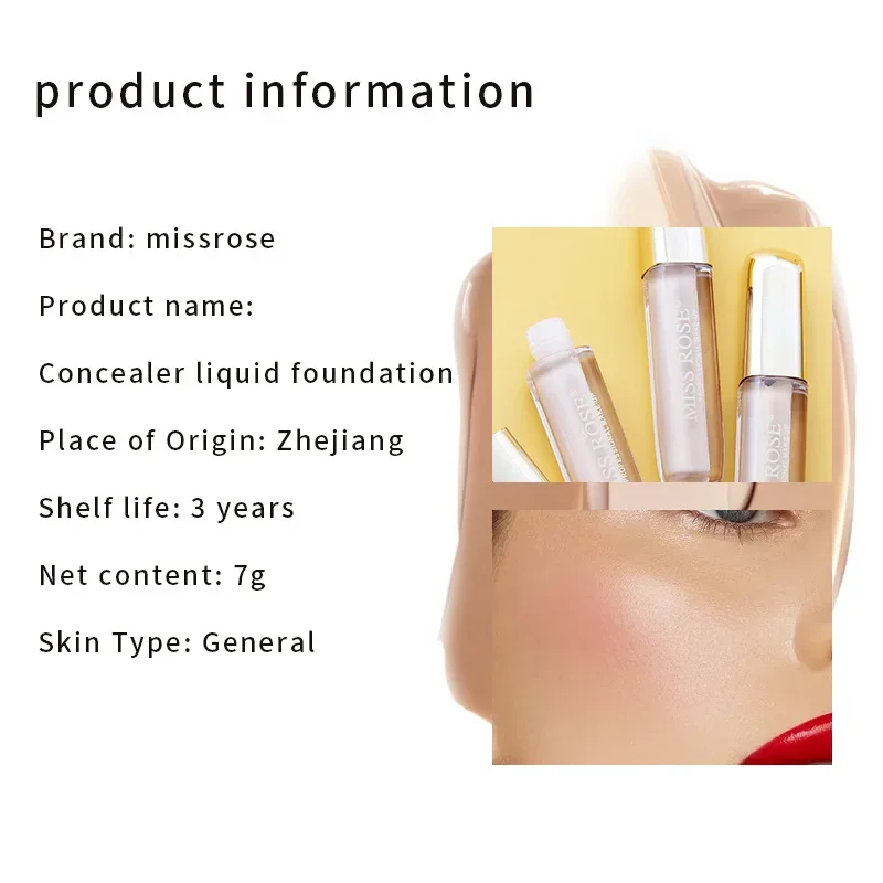 

MISS ROSE Hydrating Controls Oil Liquid Coverage Foundation Make-up Lasting Radiant Finish Natural Matte Concealer Foundation 7g