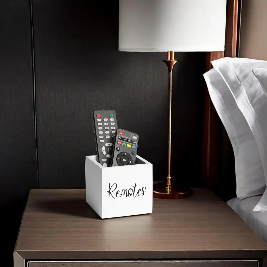 حامل جهاز التحكم عن بعد الخشبي، منظم التحكم عن بعد للتلفزيون لطاولة غرفة النوم المنزلية، تخزين سطح المكتب متعدد الأغراض، أبيض S لـ 2 أو 3 R