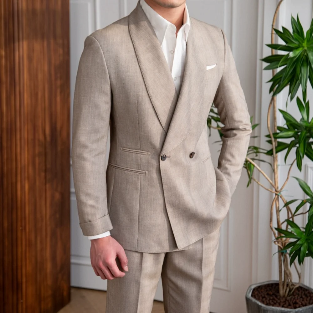 

2 Pieces Men's SuitLinen Suit Slim Fit Shawl Lapel Men's Wedding Suits Men's Modern Jacket for Business（Blazer+Pants）