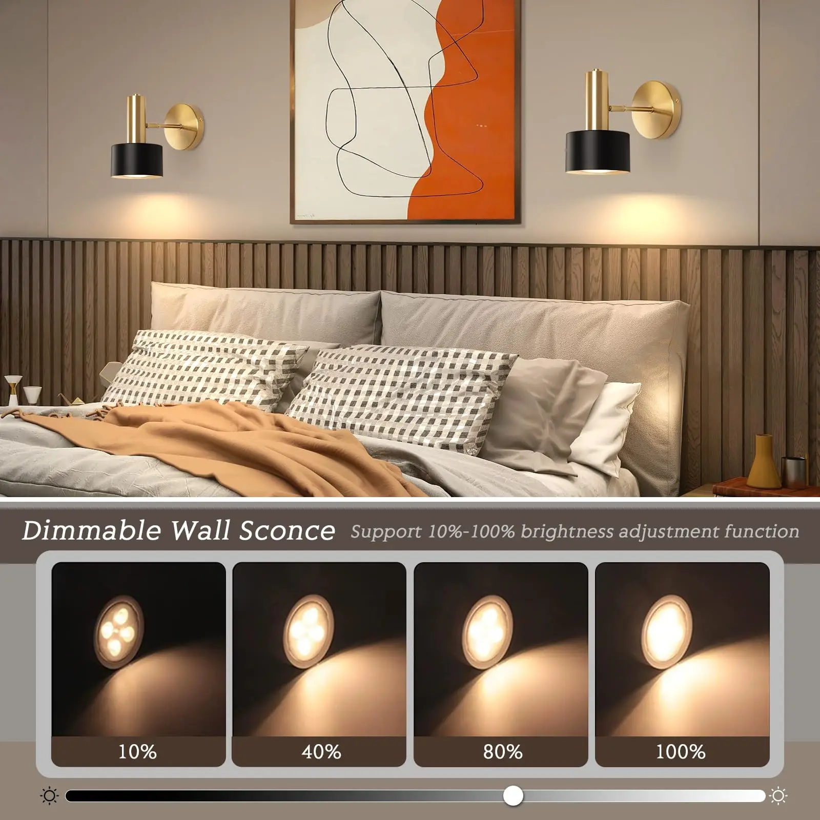 Battery Operated Wall Sconces Set of 2, Modern Wireless Black Wall Lights Fixtures,Cordless Wall lamp with Memory Function