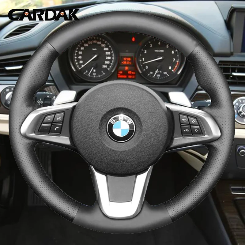 Hand Sew Wrap Black Artificial Leather Car Steering Wheel Cover for BMW Z4 2009 2010 2011 2012 2013 2014