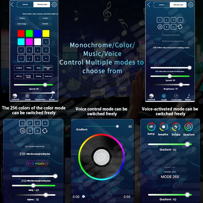 High-End Car LED Modificação Interior, Hidden Acrílico Atmosfera Mágica Luzes, Suporte Música Ritmo, Controle APP DIY, 256 Cores