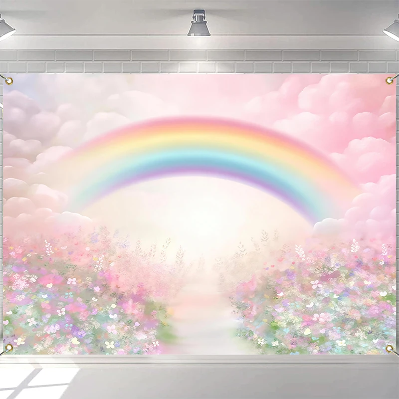 

LS Photography Background Watercolor Floral Rainbow Pink Clouds Decor Newborn Shower Birthday Kids Art Portrait Photo Backdrop