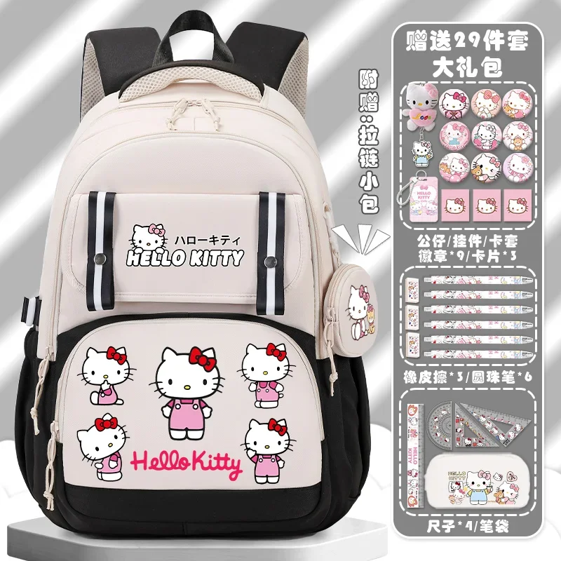 Sanrio Hello Kitty Student Schoolbag, Campus de grande capacidade, infantil leve ombro Pad mochila, novo