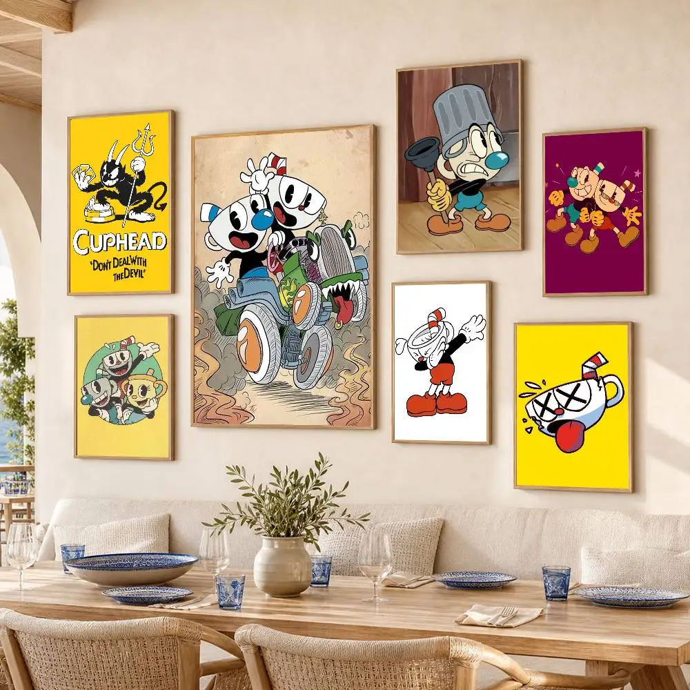 C-Cuphead Waterproof Self-Adhesive Wall Poster for Bedroom Living Room Home Decor