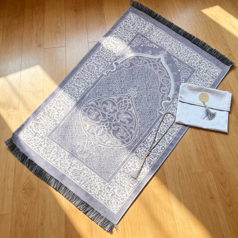 Portable Islamic Prayer Rug Set 3Pcs Travel Worship Blanket Muslim Prayer Beads Tasbih with Carry Bag Middle East Ramadan Eid