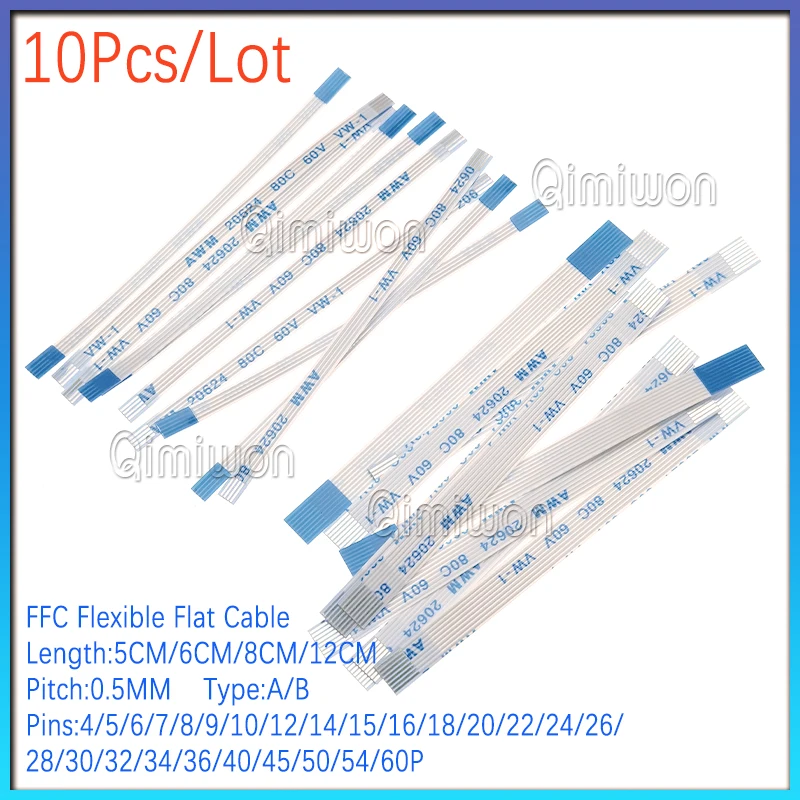 10PCS Flat Flexible Cable FFC FPC AWM 20624 80C 60V VW-1 FFC-0.5MM 4/5/6/8/10/12/14/16/18/20/22/24/26/30/32/34/36/40/45/50/60Pin