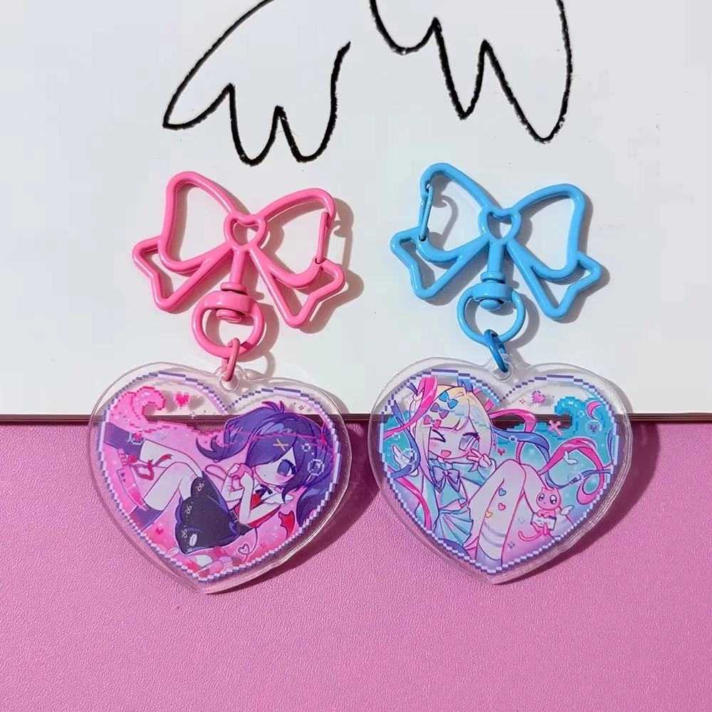 Game NEEDY GIRL OVERDOSE Rain Ame KAngel Cosplay Keychain Acrylic Key Chain Cartoon Figure Heart Pendant Keyring Bag Accessories