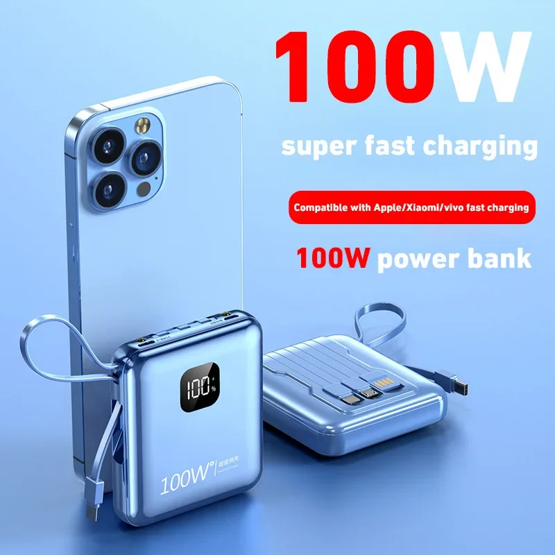 200000mAh Power Bank o dużej pojemności 100W Super szybkie ładowanie Wbudowany kabel Przenośna bateria zewnętrzna do Iphone Samsung Xiaomi