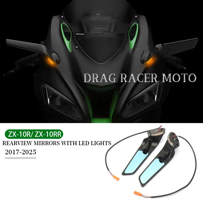 

For Kawasaki Ninja 1000 ZX-10RR ZX10RR ZX-10R ZX10R Wind Wing Motorcycles Adjustable Rotating Rearview Mirror With LED Light