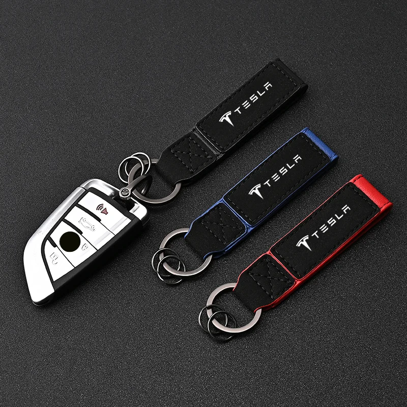 

For Tesla Model 3 Model S X Y Roadster SpaceX Suede Car Keychain Business Gift Key Rings Keyring Decoration Pendants Accessories