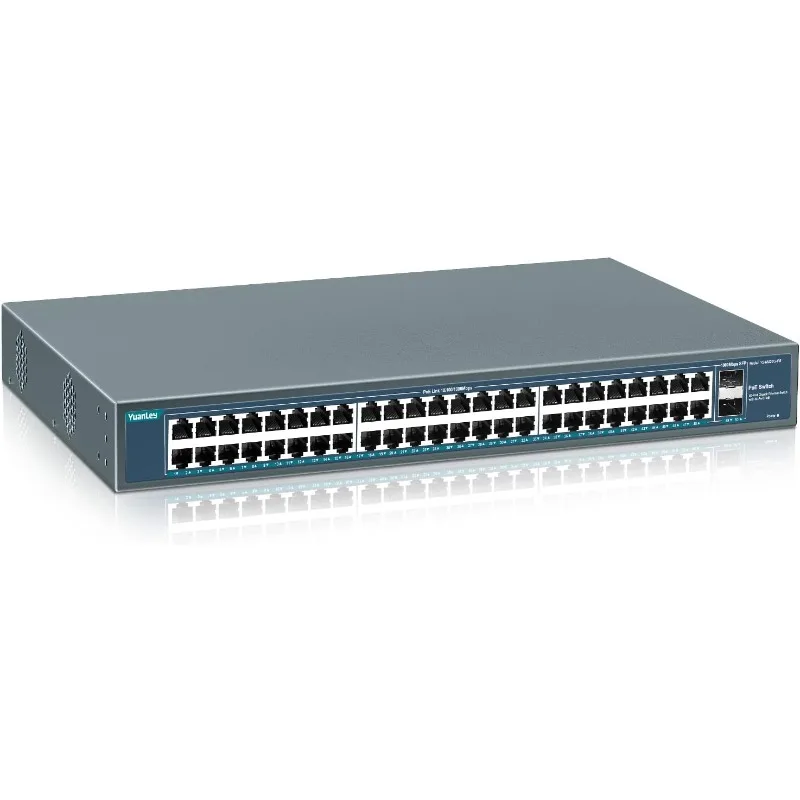 48 Port Gigabit PoE Switch Unmanaged with 2 1000Mbps SFP Uplink, 50 Port 802.3af/at 800W High Power PoE+ Network Switch