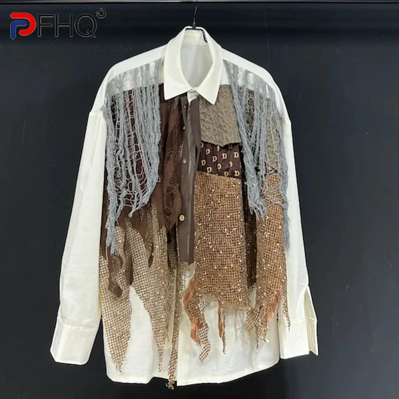 

PFHQ Design Multi-layer Long Sleeved Shirt Autumn Loose Design Niche Fashion Patchwork 2024 Contrast Color Male Tops 21Z5854