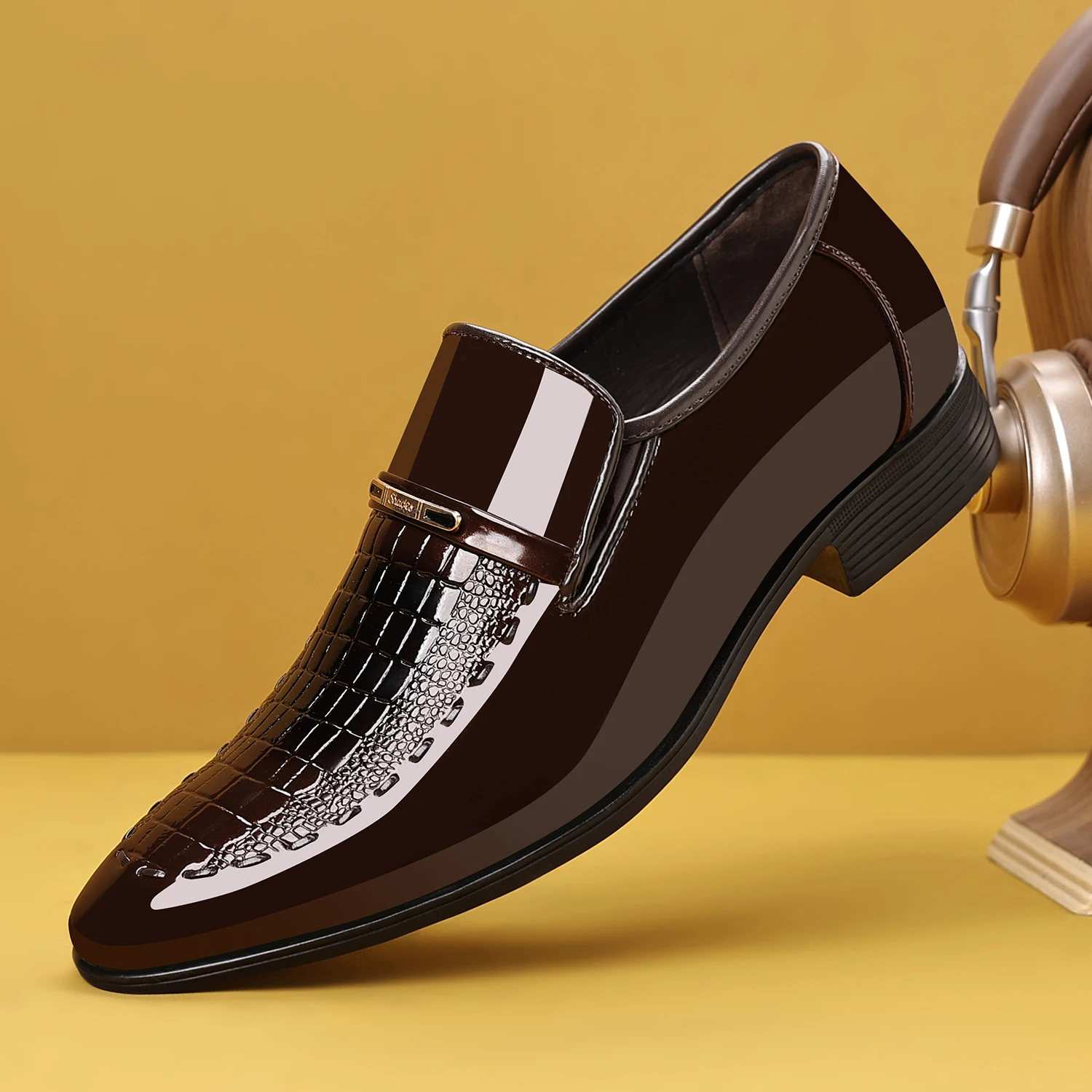 men's dress shoes elegant animal texture wedding office party summer slip-on commuting classic men's formal shoes image 3