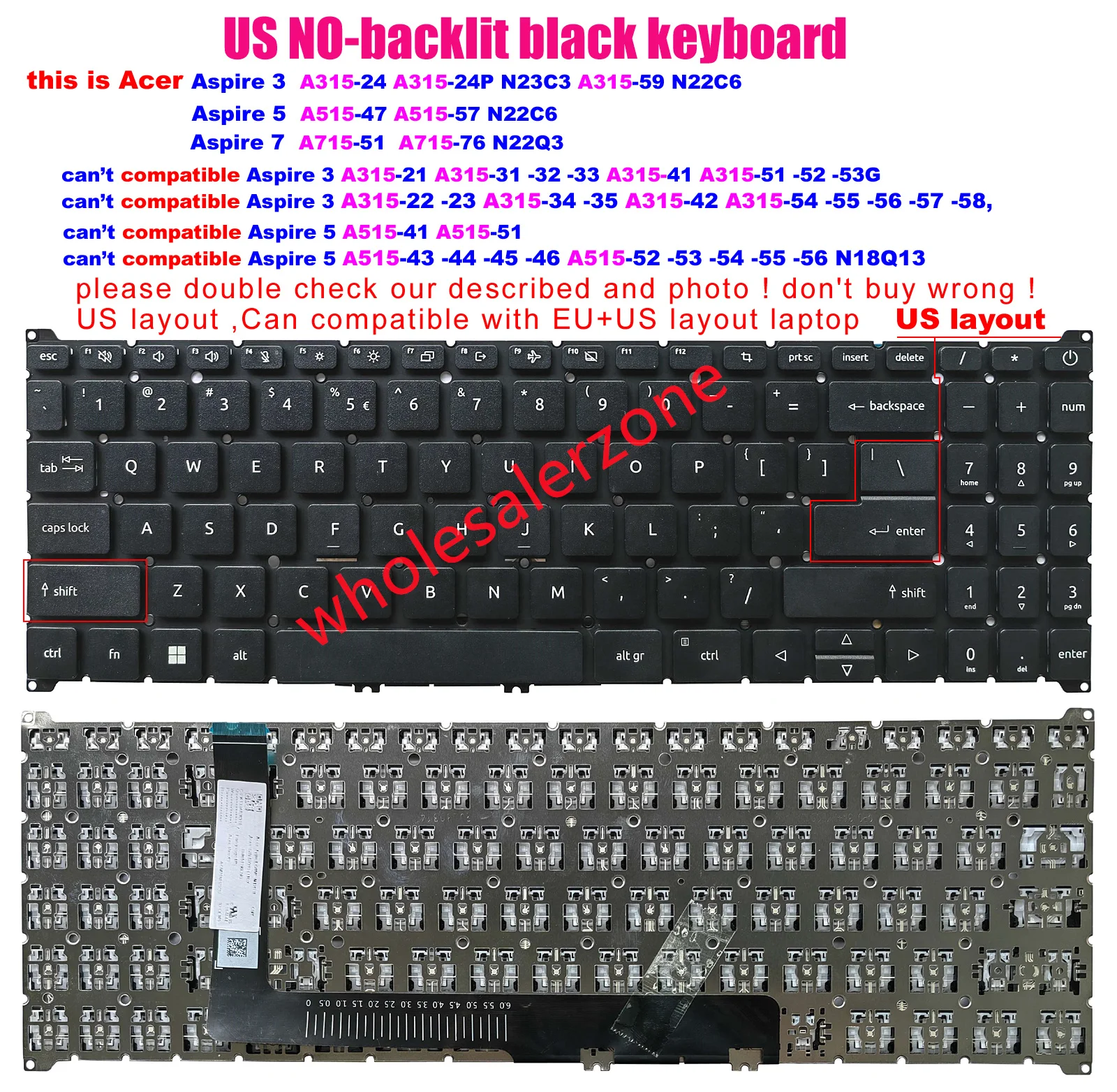 New US Keyboard For Acer Aspire Acer Aspire 3 15 Aspire A315-59 A315-59G N22C6 A315-510 A315-510P N23H4 A315-24 A315-24P N23C3