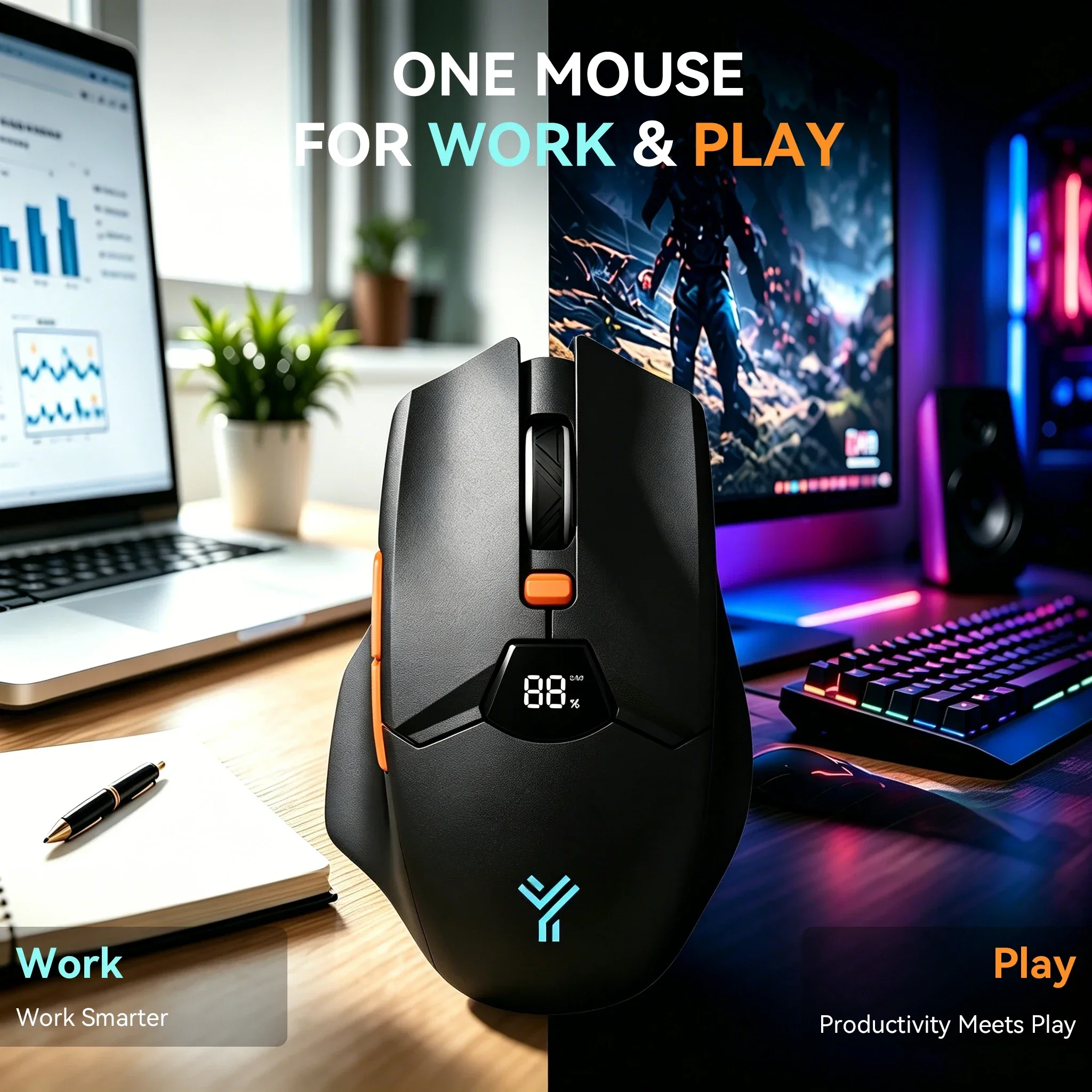 Tri-Mode Wireless Mouse Bluetooth 2.4G Rechargeable RGB Office Mouse with LED Display for Laptop PC