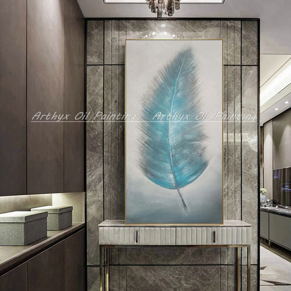 Arthyx Hand Painted Feather Painter Paints Modern Abstract Oil Paintings On Canvas,Wall Art,Pictures Living Room,Home Decoration