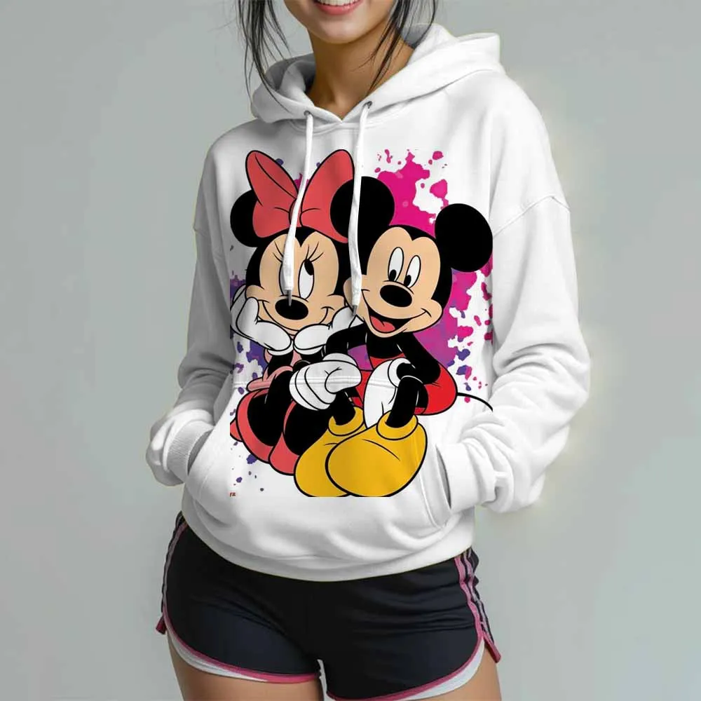 Women's Disney Mickey Mouse Print Sweatshirt Long Sleeve Round Neck Loose Casual Pullover Tops Oversized Fall Hoodies