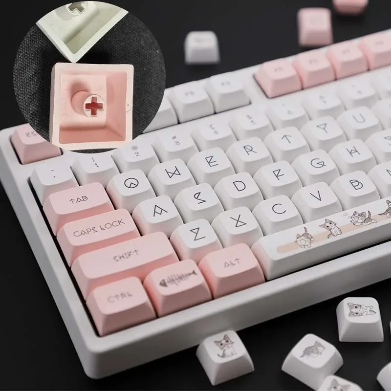 

136 Keys XDA Profile Keycaps PBT DYE-SUB Cute Cat Theme Pink Keycap For Cherry Mx Switch Pro Gaming Mechanical Keyboard keycap