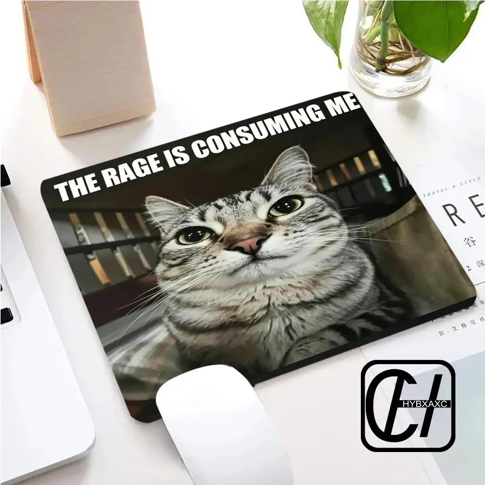 The Rage is Consuming Me Cat Meme Mouse Pad Square Non-Slip Rubber Base Game Pads Computer Accessory for Cats Lover HYBXXC