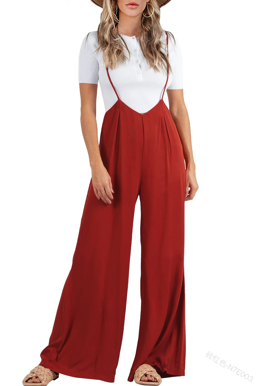 Women Straps Jumpsuit Summer Solid Color Spaghetti Strap Baggy Long Romper High Waist Casual Loose Sleeveless Wide Leg Jumpsuit