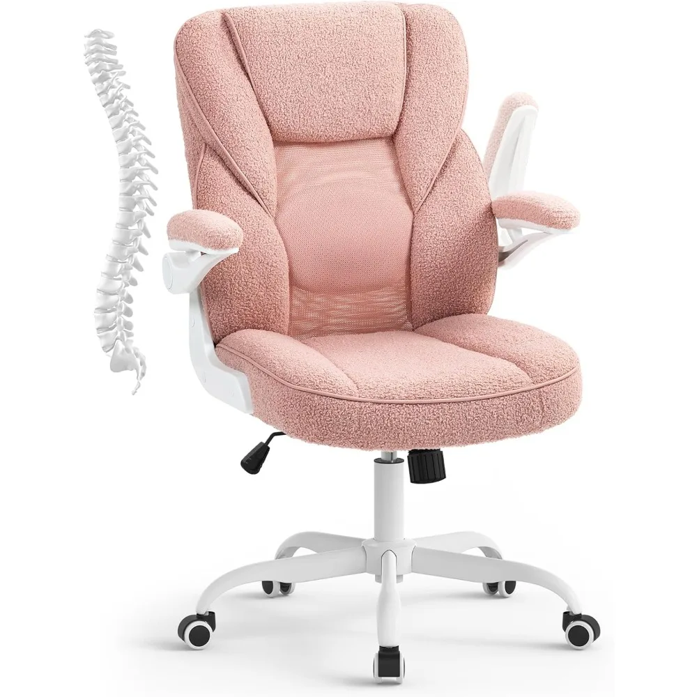 

Pink Home Desk Office Chair with Arms and Wheels, Comfortable Executive Computer Chair