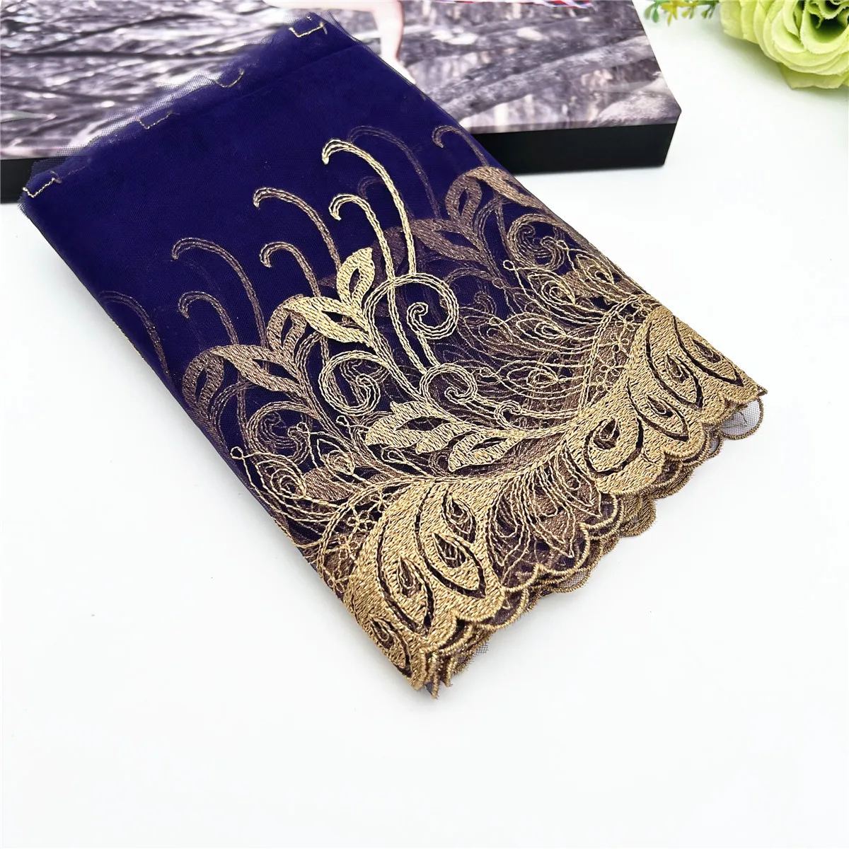 3y/lot 20cm Purple Golden Shimmer Embroidery Lace Trim Clothing Accessories Dress Sewing Applique Costume Lace Fabric Wedding