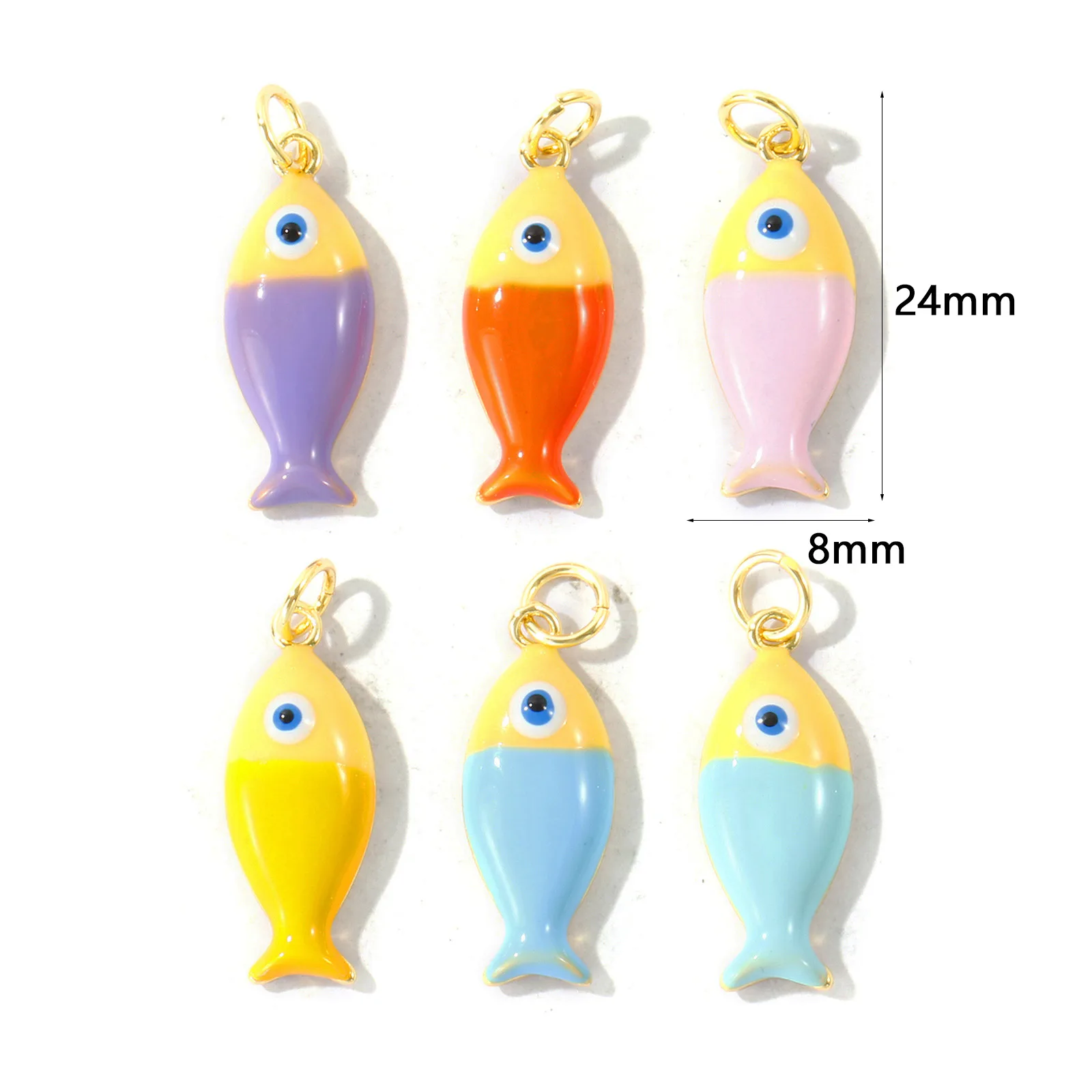 2 Stück bunte Emaille-Ozeanfisch-Anhänger, 18 Karat vergoldete Messing-Anhänger für die Herstellung von DIY-Halsketten, Armbändern und Schmuck, 24 x 8 mm. – Detail 1