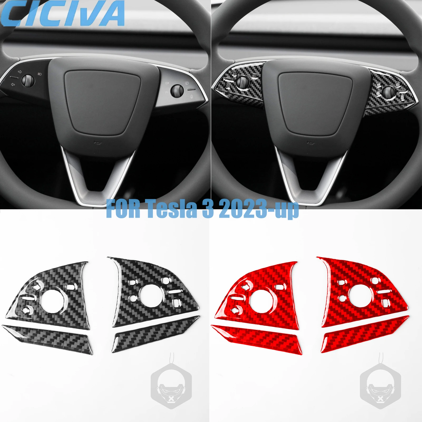 

For Tesla 3 2023-up Car Driving wheel buttons Decorative Real Carbon Fiber Stickers Car Interior Accessories