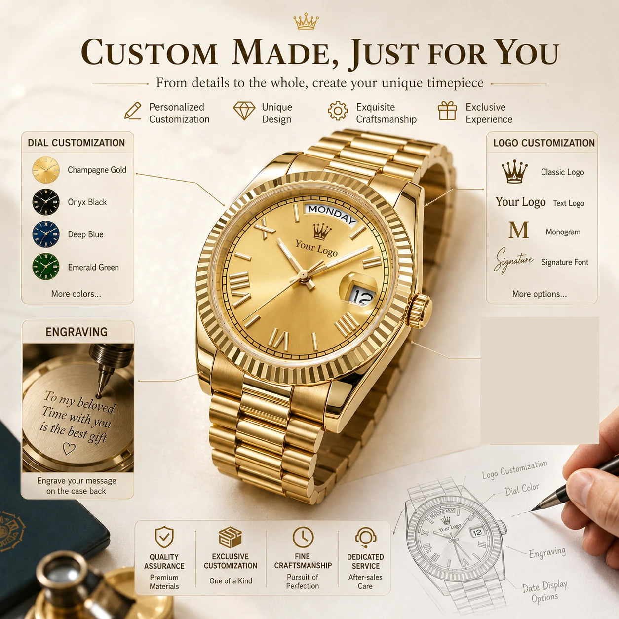 Custom NH36 Automatic Watch Sapphire Glass 316L Stainless Steel Luminous Dial Waterproof 5Bar Mechanical Wristwatch