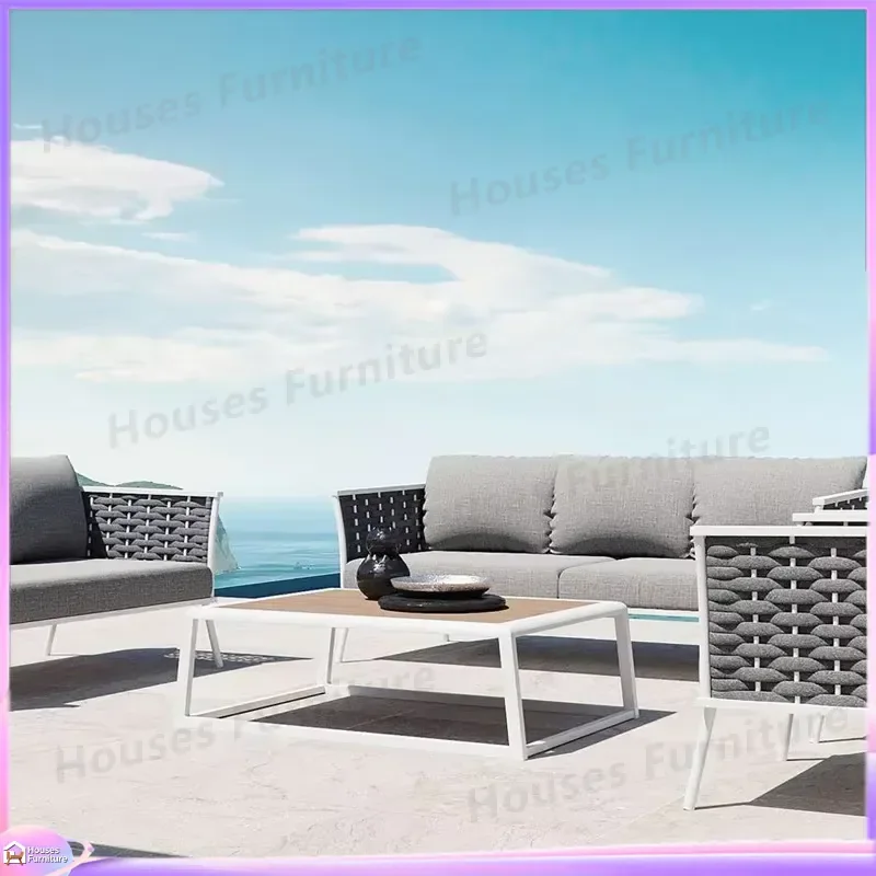 Outdoor Waterproof Aluminum Frame Sofa Set with Removable Cover UV Protection Garden Terrace Patio Furniture Bean Bag Lounge