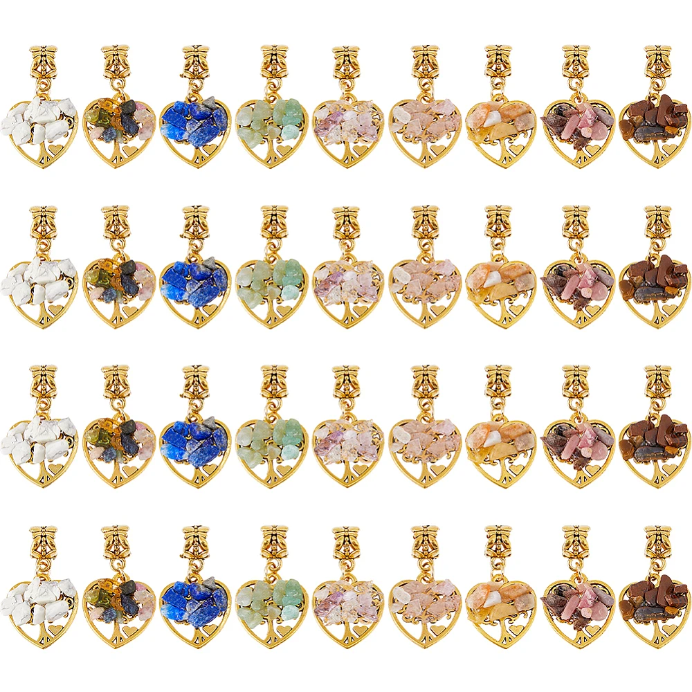 36Pcs 9 Styles Tree of Life Charms 1.14 Inch Pendant Chip Tree Pendants for DIY Jewelry Making Necklace Earring